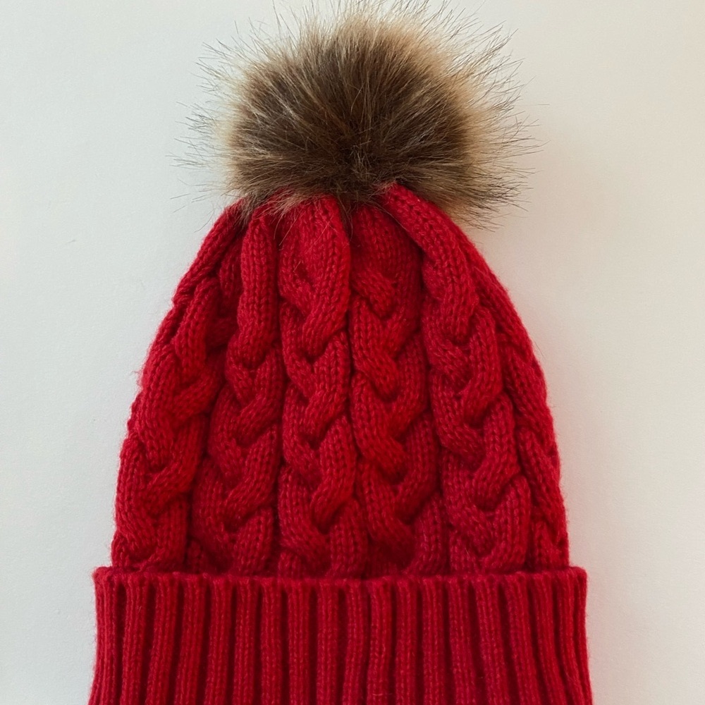 Cozy Red Knit Pom-Pom Beanie